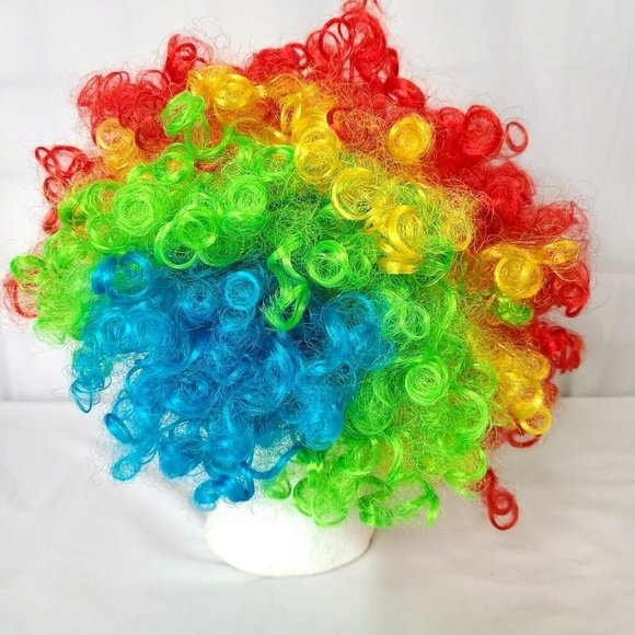 Party Clown Rainbow Curly Wig Child Size Halloween Costume Accessory Funny Nose - Picture 5 of 9